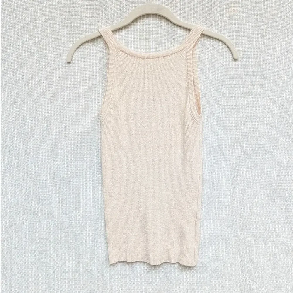 Coiplanet Top Womens Cream Sleeveless Knit Slim Fit Tank
